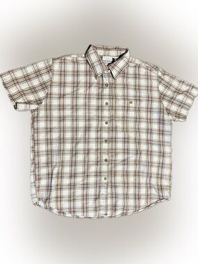 💥Bobbie Brooks Women’s Short Sleeve Plaid Button Down Front Shirt Blouse Top XL